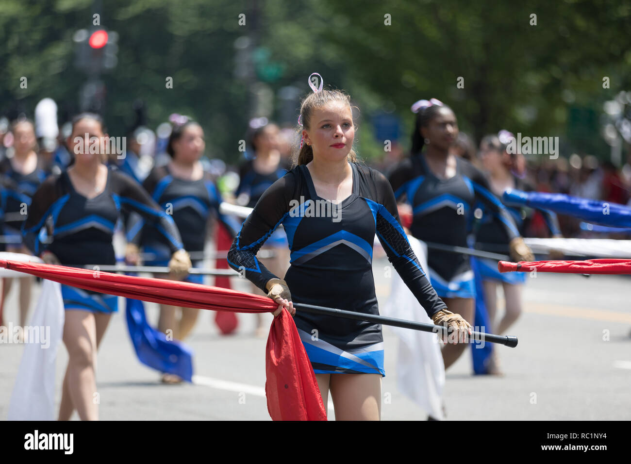 Washington, D.C., USA - 4 juillet 2018, le jour de l'indépendance nationale, le défilé des Écoles à charte Académie Somerest Panther, Bande de Pembroke Pines, Flo Banque D'Images