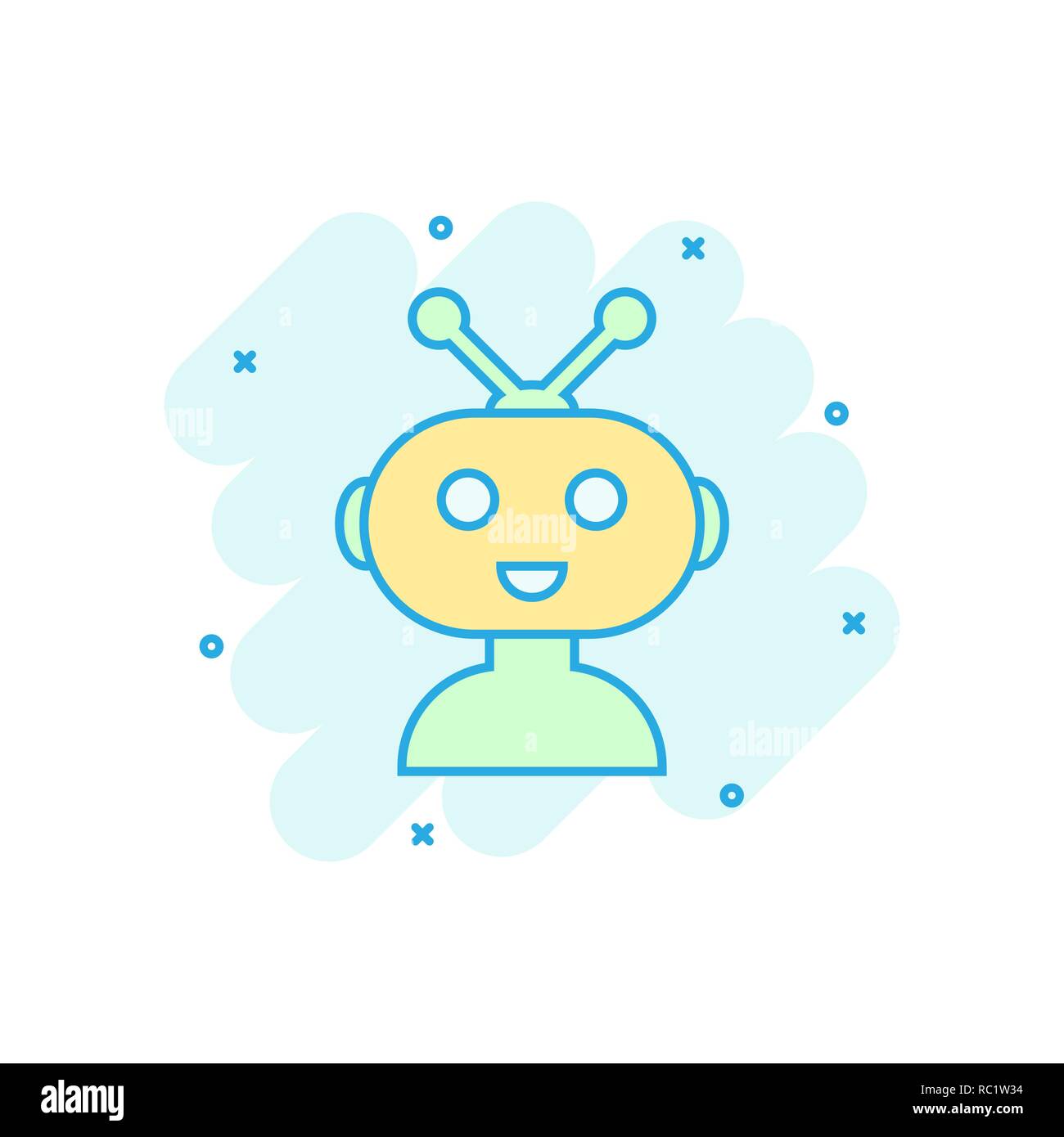 Icône chatbot robot mignon dans le style comique. Cartoon vector opérateur Bot illustration pictogramme. Caractère chatbot Smart business concept splash effet. Illustration de Vecteur