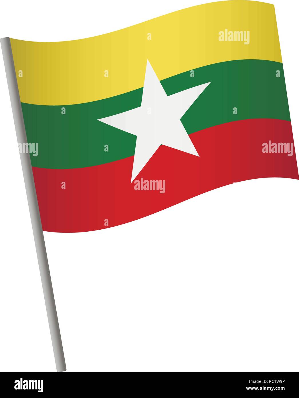 L'icône du drapeau du Myanmar. Drapeau national du Myanmar sur un poteau, vector illustration. Illustration de Vecteur