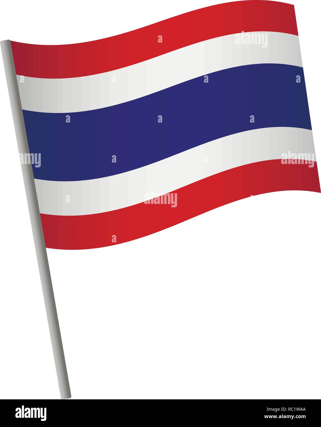 L'icône du drapeau de la Thaïlande. Drapeau national de la Thaïlande sur un poteau, vector illustration. Illustration de Vecteur
