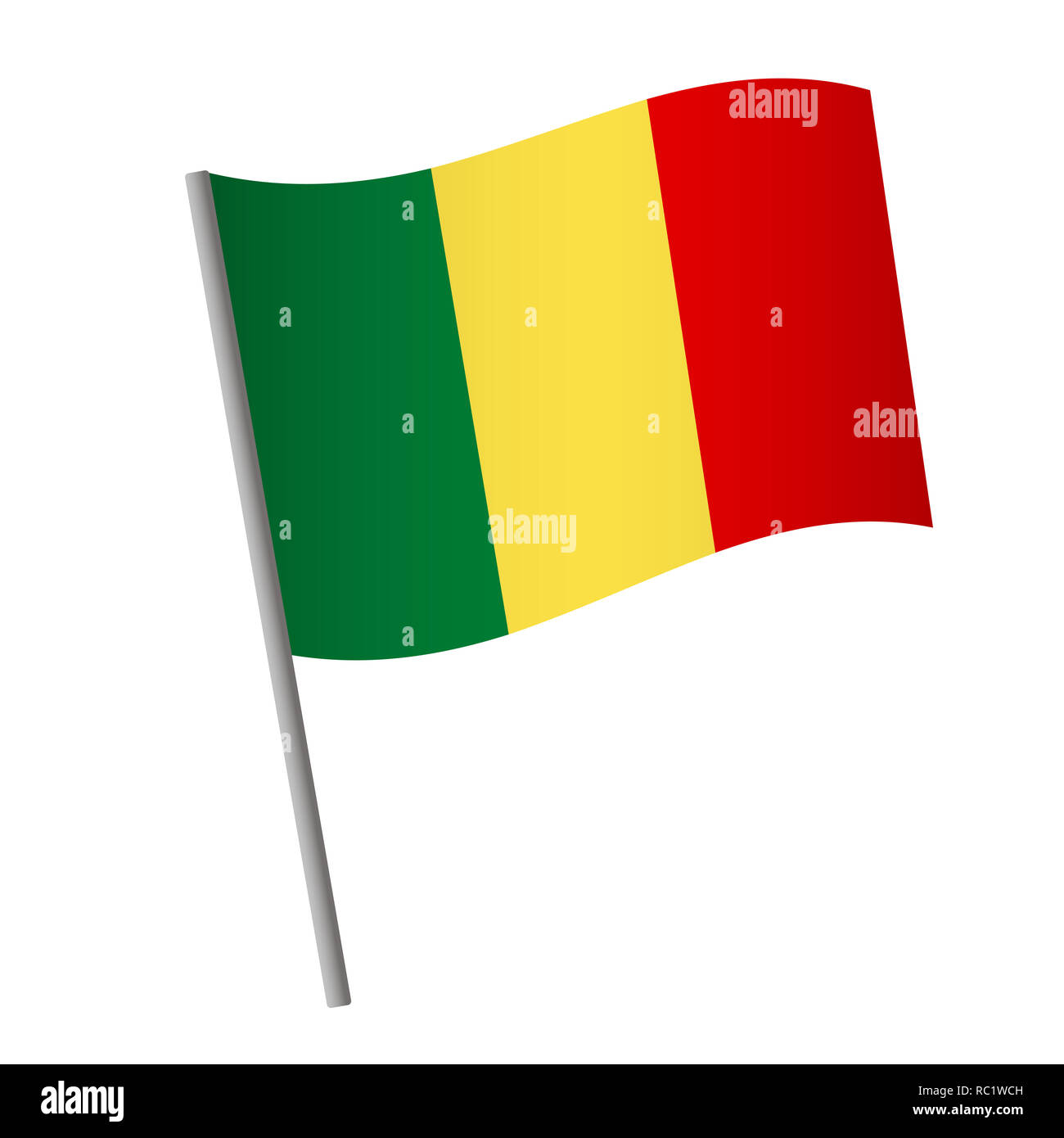 L'icône du drapeau du Mali. Drapeau national du Mali sur un poteau, illustration. Banque D'Images