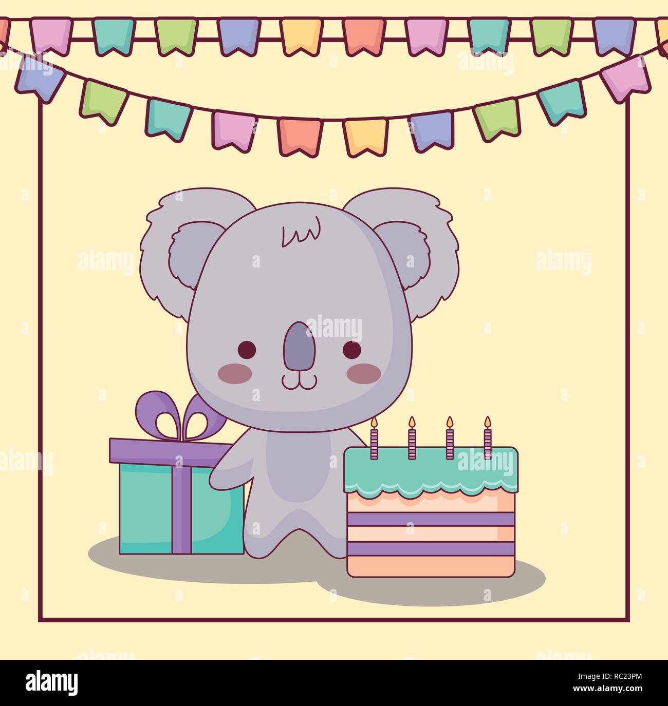 Conception De Joyeux Anniversaire Avec Un Koala Mignon Avec Un Chapeau D' anniversaire Et Des Ballons Sur Fond Blanc, Illustration Vectorielle. Clip  Art Libres De Droits, Svg, Vecteurs Et Illustration. Image 100537882