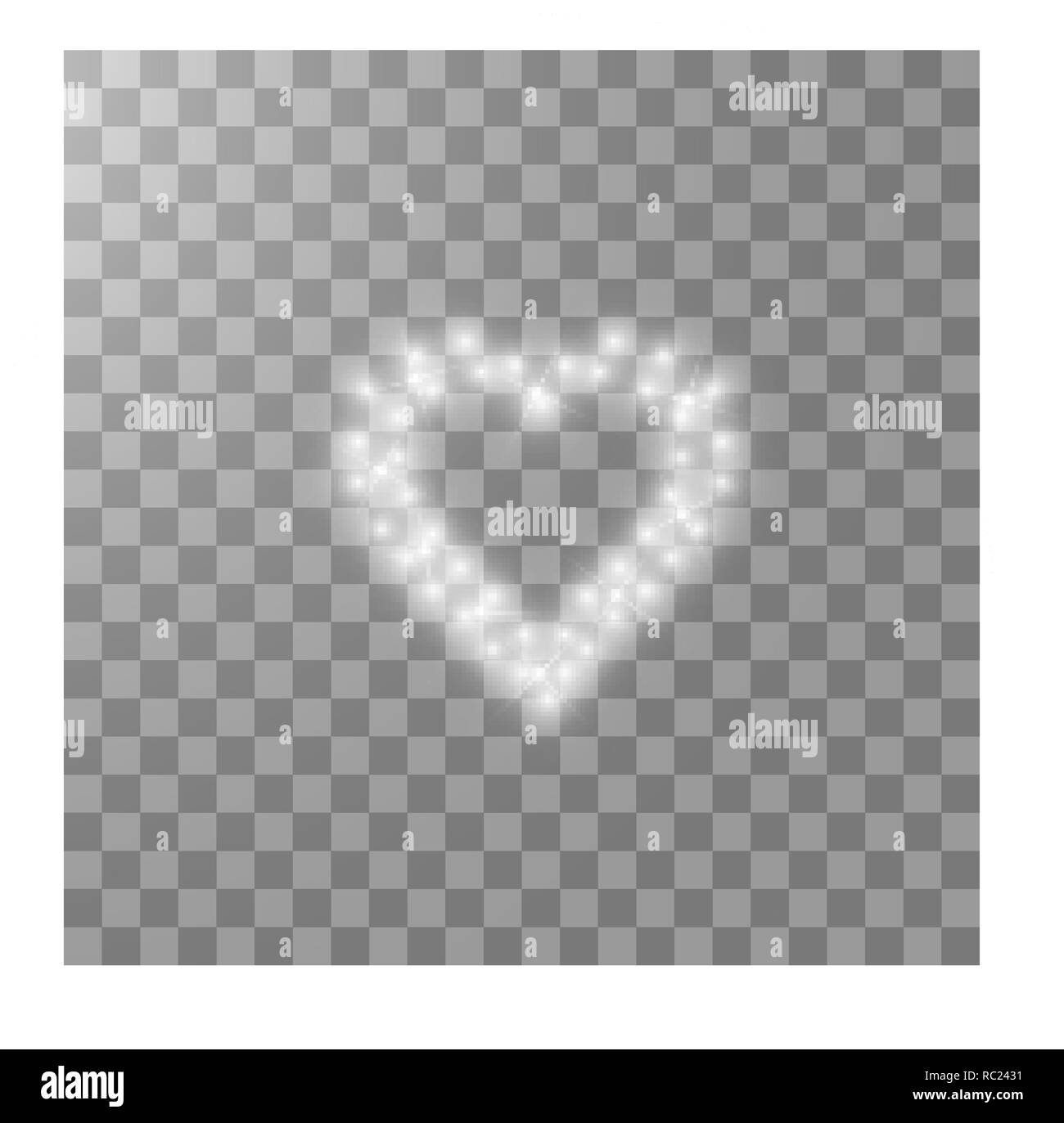 Coeurs avec lumière, étoiles sur fond transparent. Vector Illustration Illustration de Vecteur