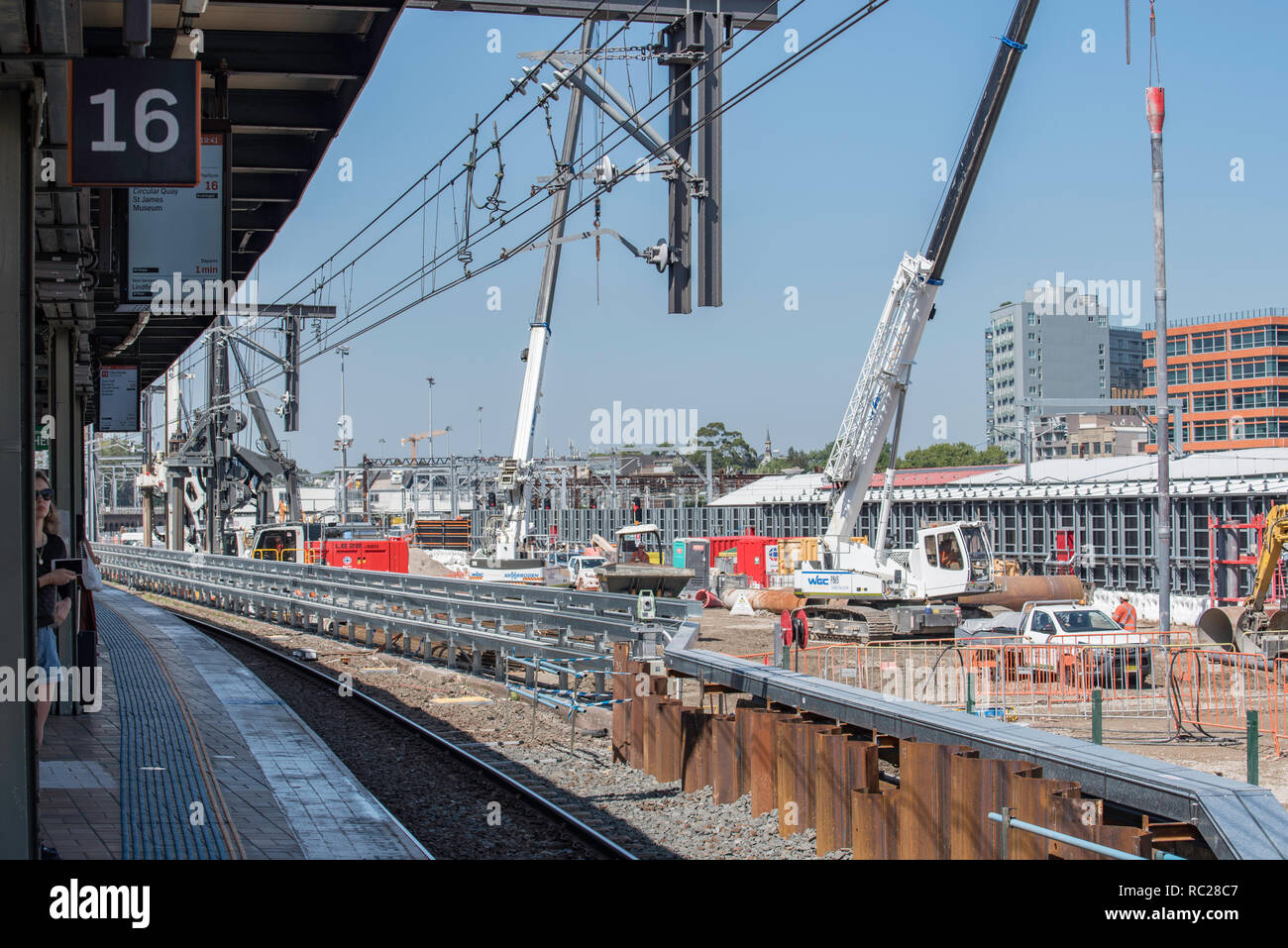 Janvier 2019 : travaux de la Terre et de la construction à la gare centrale de Sydney en vue de la nouvelle ligne ferroviaire du nord ouest de Sydney Banque D'Images