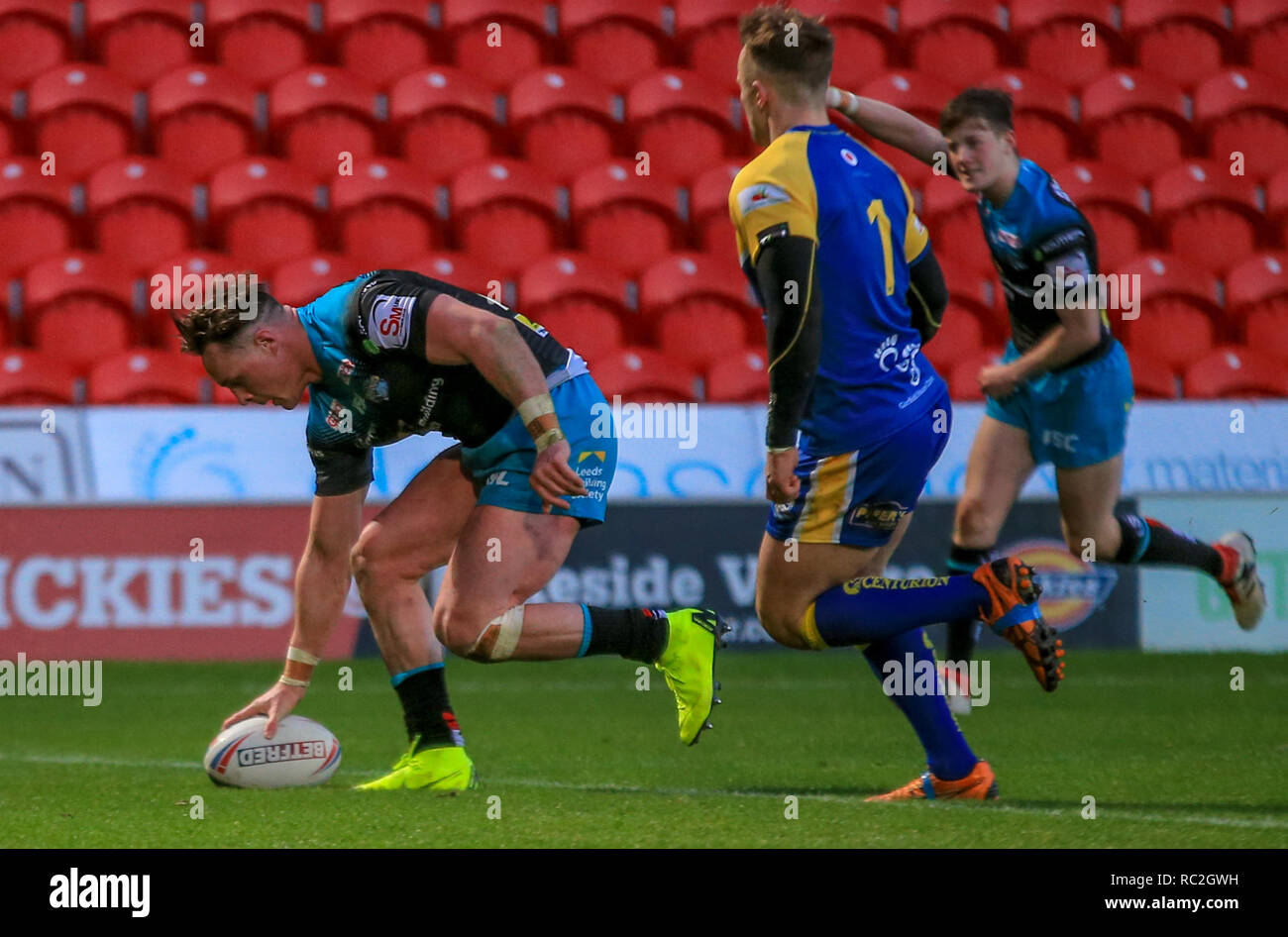 13 janvier 2019, Stade Keepmoat, Doncaster, Angleterre ; Betfred Rugby League match d'échauffement, Kyle Keswick testimonial, Doncaster RLFC vs Leeds Rhinos ; Credit : Craig Milner/News Images Banque D'Images