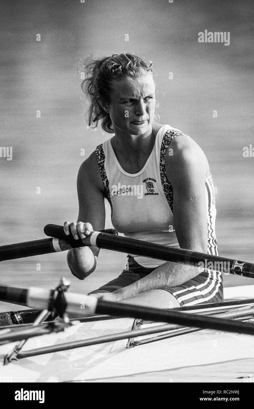 Barcelone, Espagne. GBR W2X. Bow, Annabel EYRES, 1992 Régate d'Aviron Olympique lac Banyoles, Catalogne [crédit obligatoire Peter Spurrier/ Intersport Images] Banque D'Images