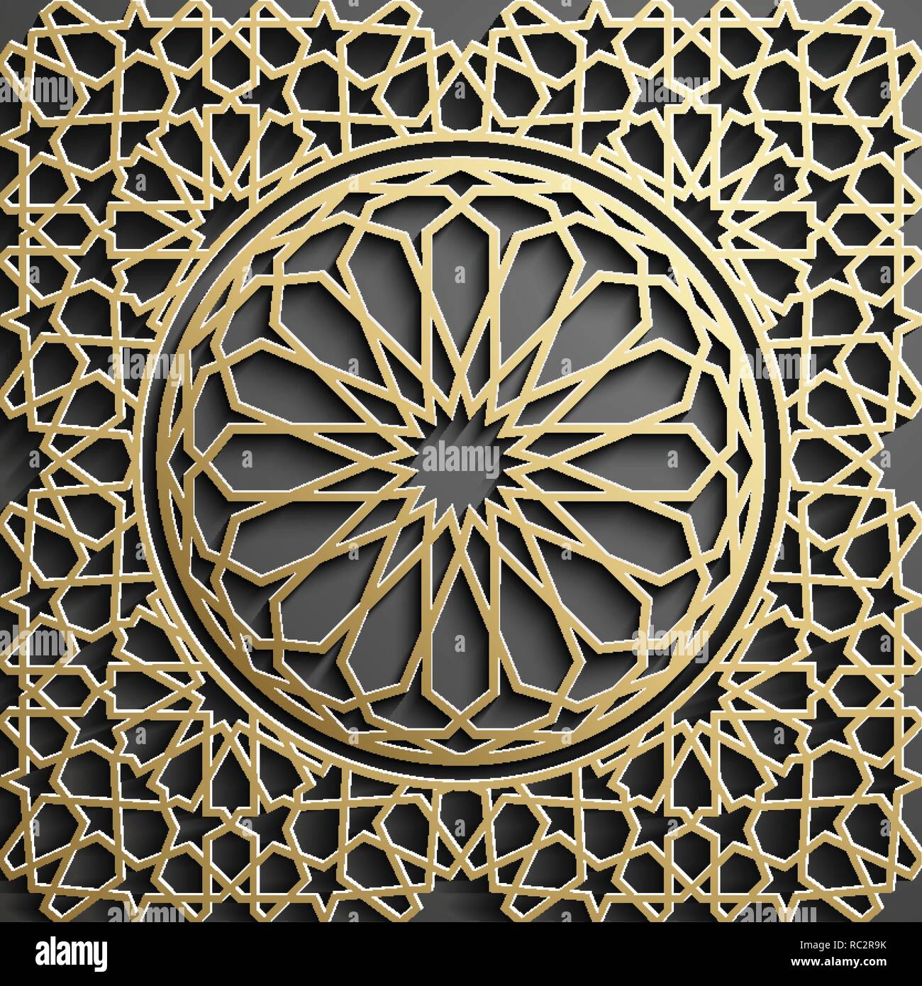 Vecteur ornement islamique , persian motiff . Ramadan 3d éléments de modèle ronde islamique . Ornement symbole circulaire géométrique arabe vecteur . Fond d'or Illustration de Vecteur