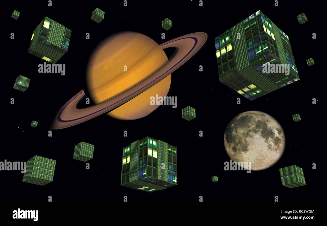 Matrice de lune de Saturne Banque D'Images