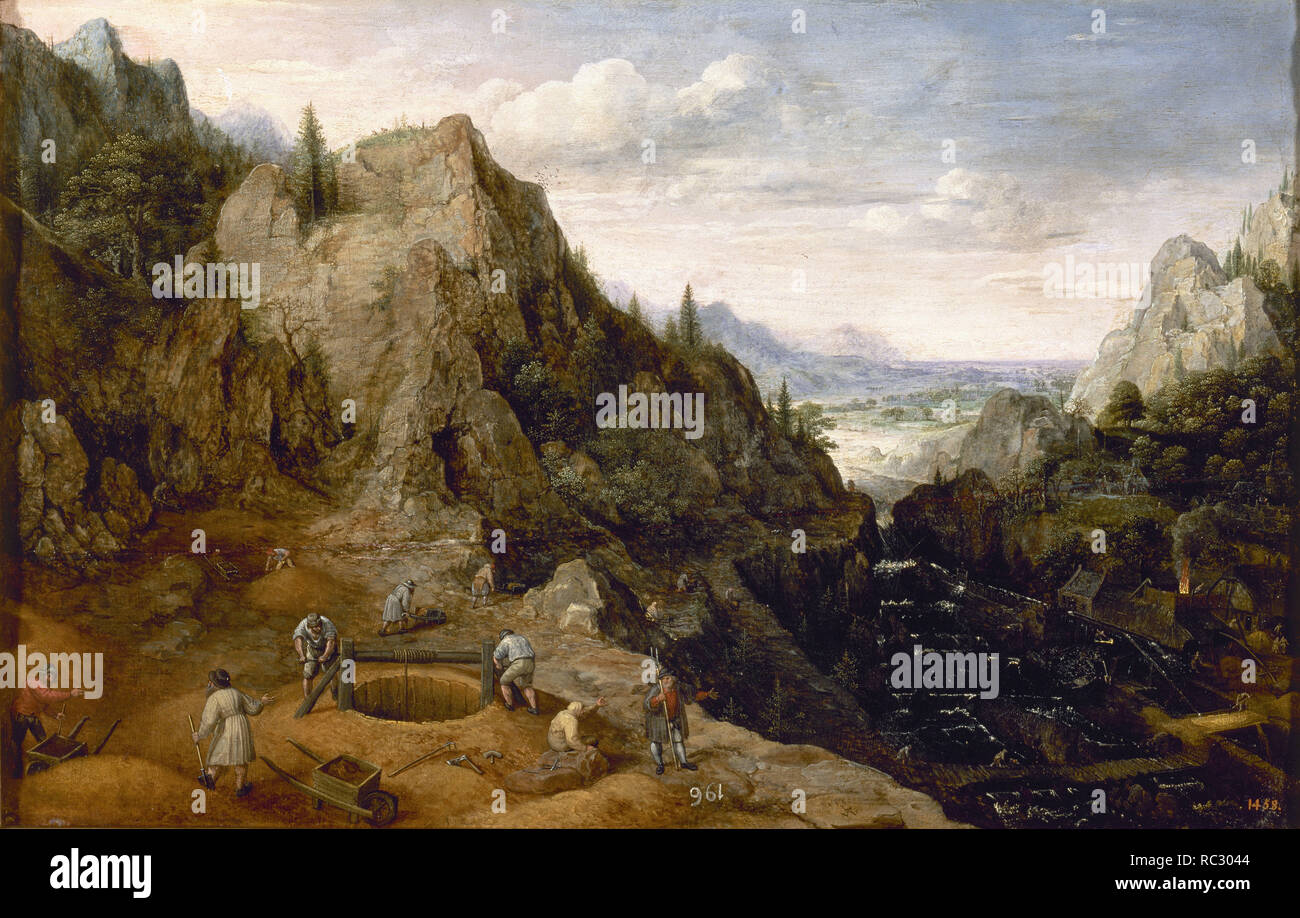 'Paysage avec des Mines de Fer, 1595, huile sur panneau, 41 cm x 64 cm, P01854. Auteur : LUCAS VAN VALCKENBORCH,. Emplacement : Museo del Prado-PINTURA. MADRID. L'ESPAGNE. Banque D'Images
