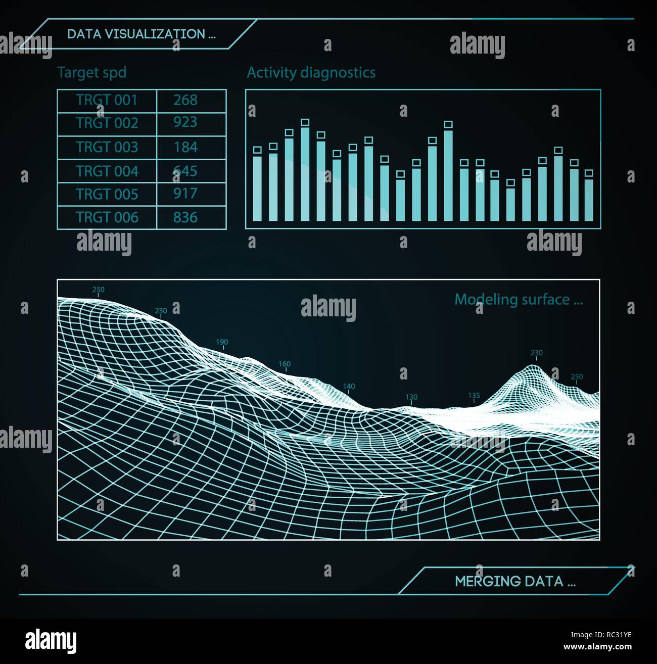 Bleu militaire radar. Avec l'écran cible. Interface HUD futuriste. Illustration vectorielle Stock. Illustration de Vecteur