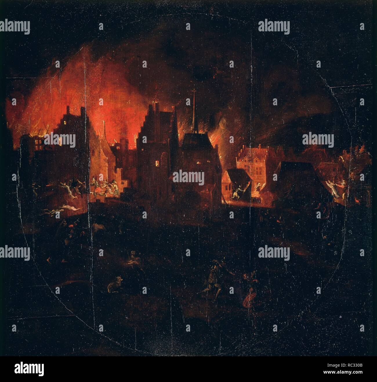 'Incendio y saqueo de una población", huile sur panneau, 43 x 44 cm, P01458. Auteur :, Pieter Brueghel le Jeune. Emplacement : Museo del Prado-PINTURA. MADRID. L'ESPAGNE. Banque D'Images