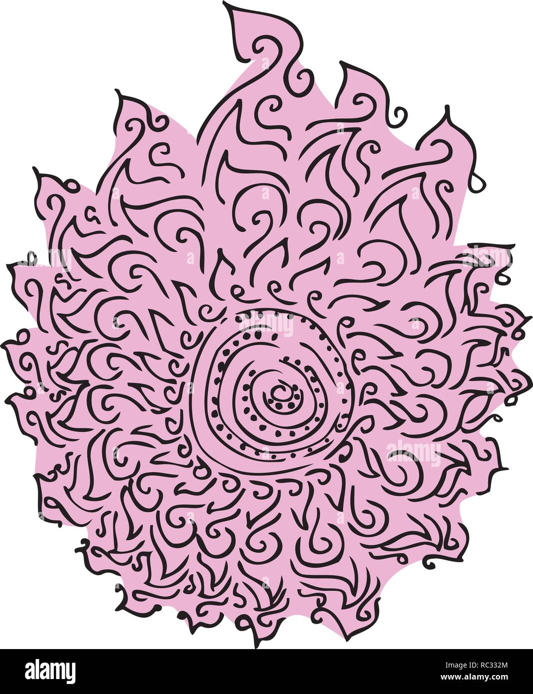 Line art mandala flamme avec un léger fond rose dans la même forme par jziprian Illustration de Vecteur