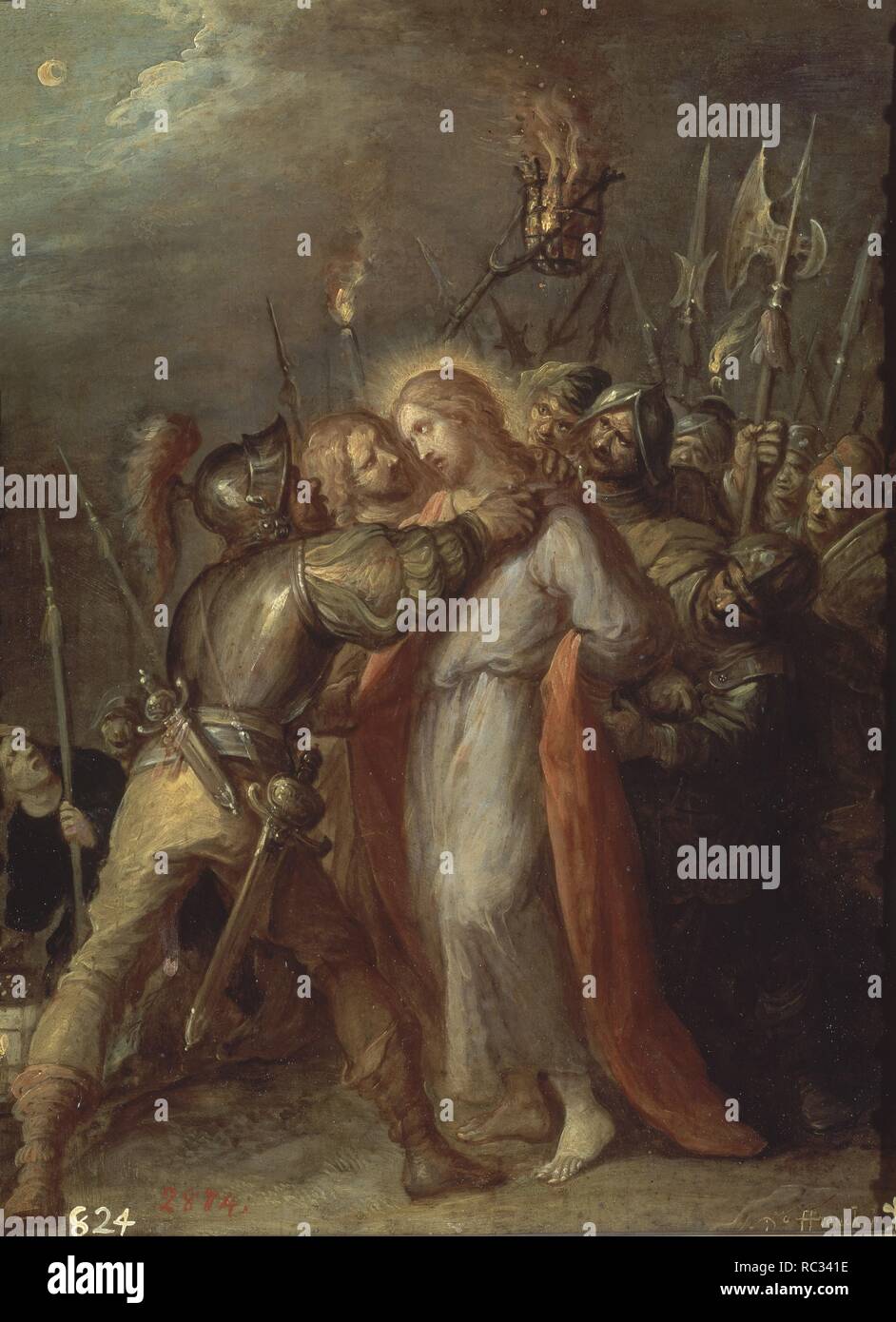 Jésus fait prisonnier - 17e siècle - 44x23 cm - peinture flamande - NP 1522. Auteur : FRANCKEN LE JEUNE, Frans. Emplacement : Museo del Prado-PINTURA. MADRID. L'ESPAGNE. Banque D'Images