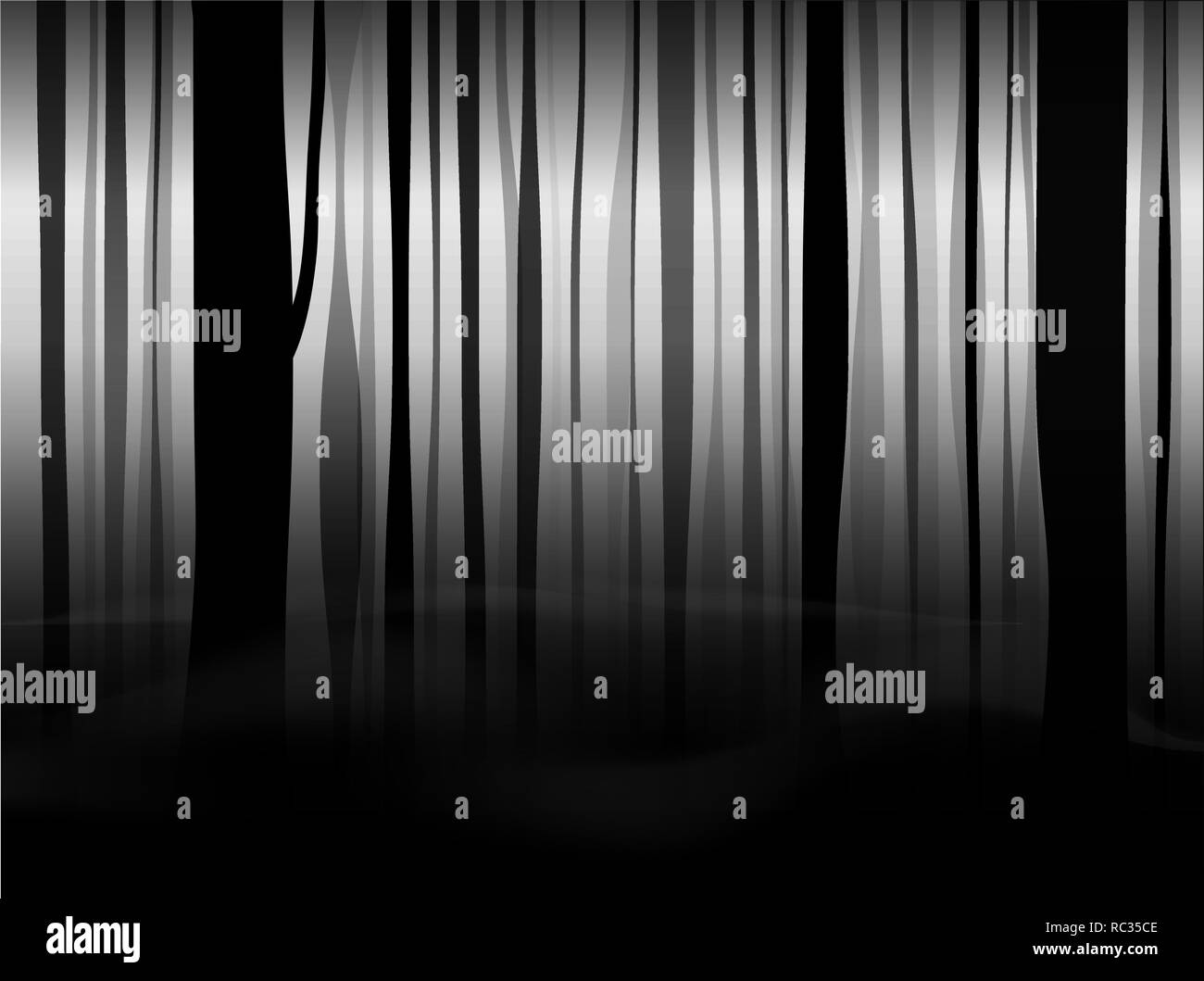 Forêt noire mystique avec le brouillard et la fumée. Arrière-plan de fée noir et blanc. Copier l'espace. Illustration de Vecteur