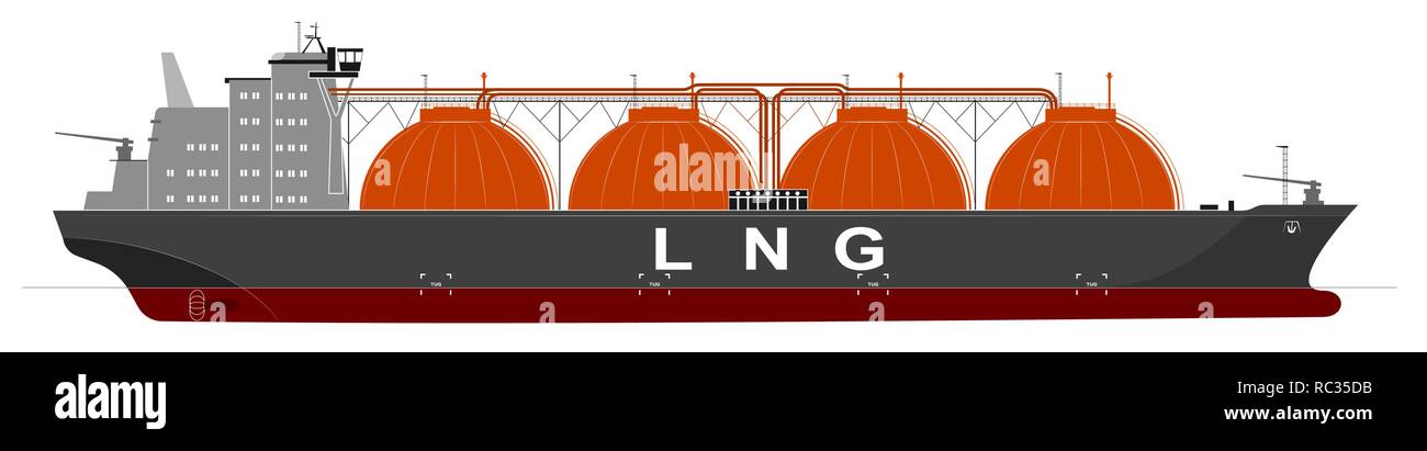 Silhouette d'un immense océan tanker de gaz liquéfié. Tracé de détails. Illustration de Vecteur