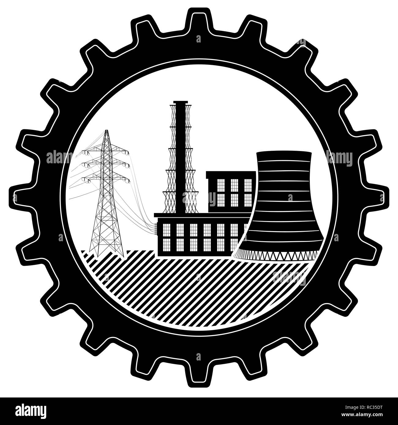 Le logo est l'industriel. Centrale nucléaire et thermique. Forme ronde. Illustration de Vecteur