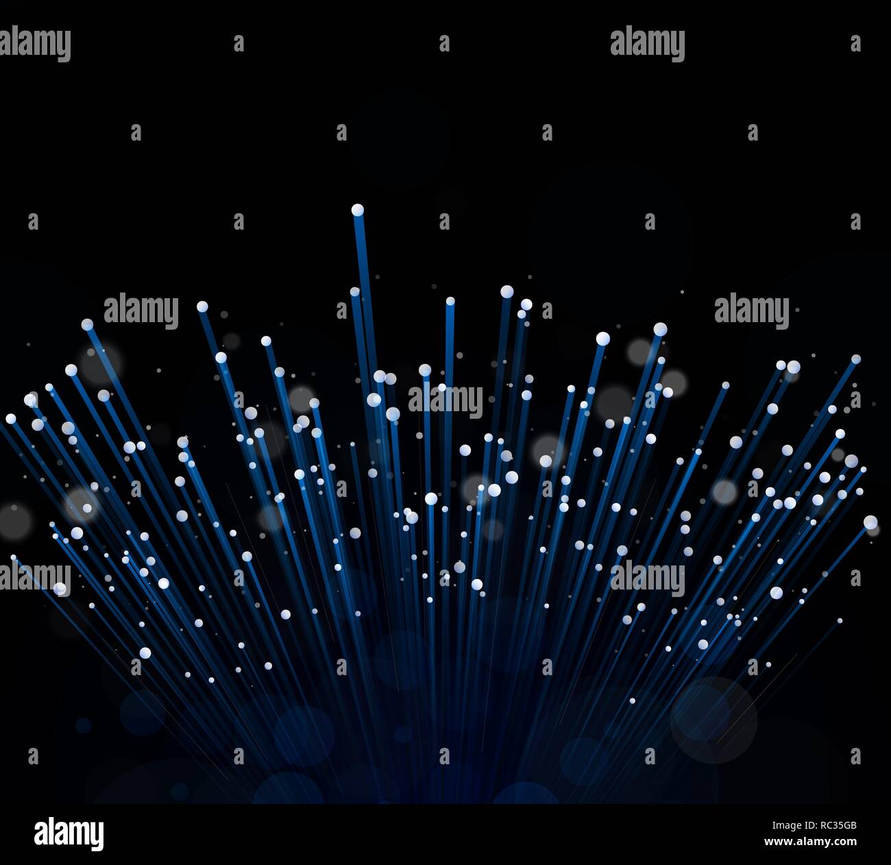 Fibre de verre bleu avec des brûlures se termine sur un fond noir. Transfert d'information ou de l'article sur l'Internet. Copier l'espace. Illustration de Vecteur