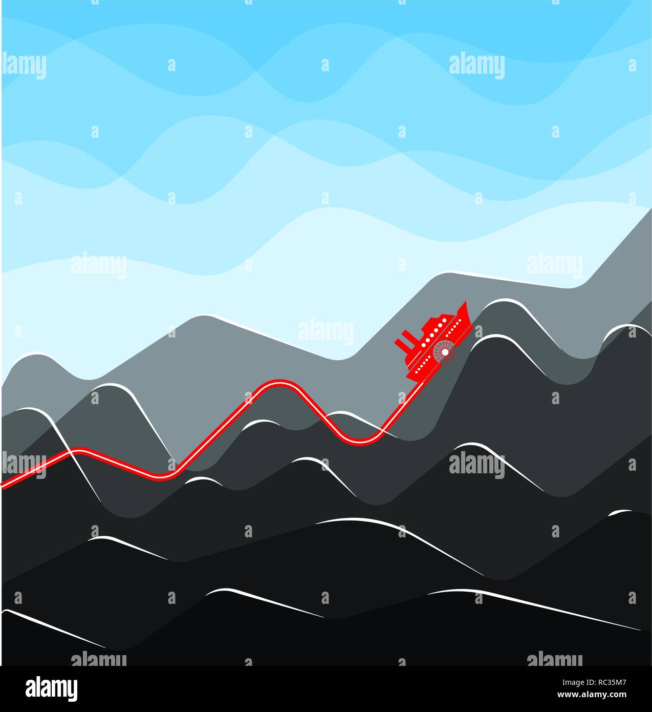 L'infographie avec des indicateurs de croissance sous la forme d'un navire sur les vagues. Graphique de croissance ou de l'augmentation de valeur. Illustration de Vecteur