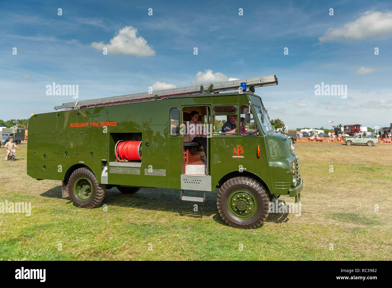RLHZ Bedford Vintage pompe automotrice ou 'Green Goddess' à Preston Rallye à vapeur, Kent, Angleterre. Banque D'Images