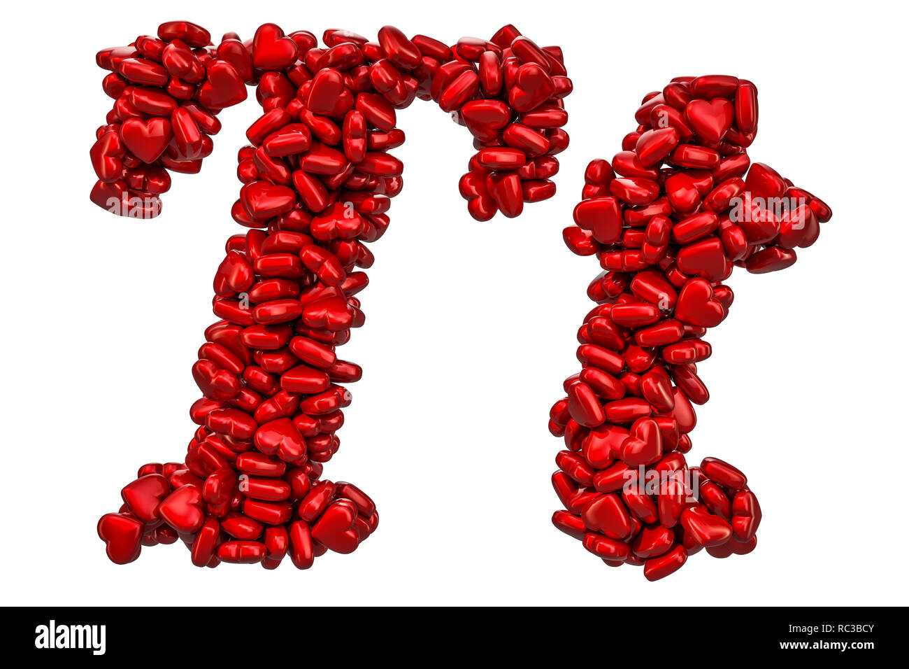 Lettre cursive T de cœurs rouges, majuscules et minuscules. Le rendu 3D isolé sur fond blanc Banque D'Images