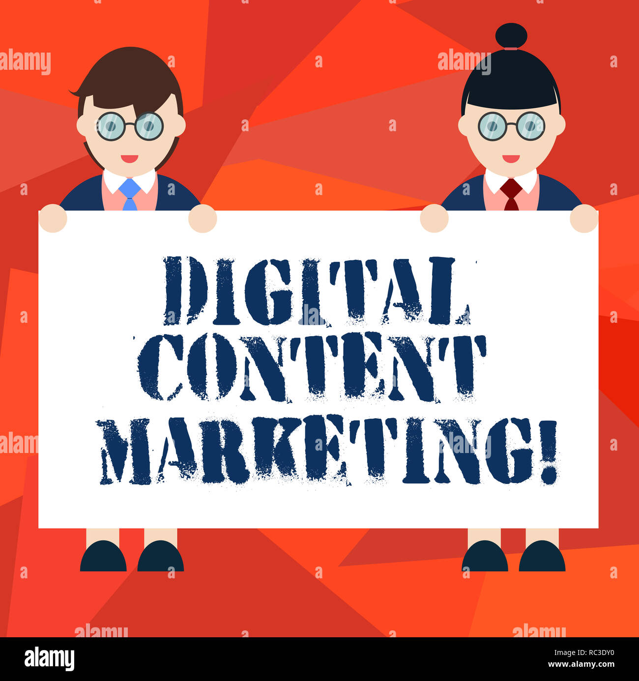 L'écriture de texte Word Marketing de contenu. Concept d'affaires pour la distribution de contenu à une audience ciblée en ligne Homme et femme en uniforme Standi Banque D'Images