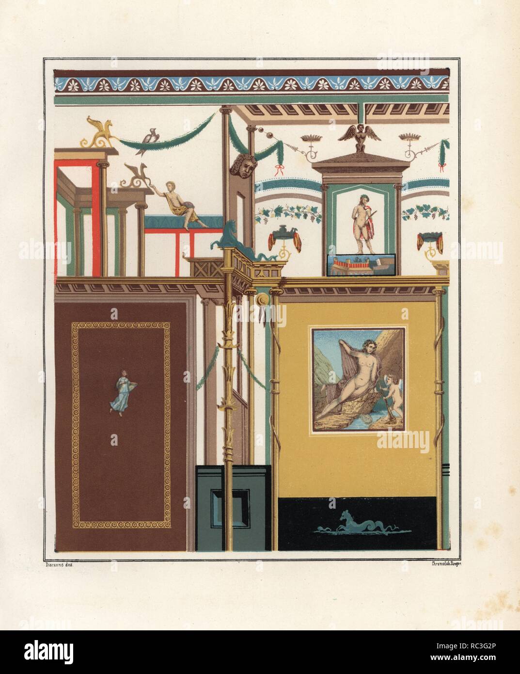 Peinture murale de Narcisse contemplant son reflet auraient été trouvés dans la Casa delle Vestali ou maison de l'vestales, Reg. VI, Ins. 1, n° 7. Aujourd'hui au musée de Naples. Illustration dessinée par Discanno et lithographiés par Victor Steeger de Emile Presuhn's 'Les décorations murales de Pompéi,' Weigel, Leipzig, 1878. L'archéologue allemand Presuhn (1844-1881) a vécu en Italie pendant huit ans et, avec M. Discanno, faites des copies exactes de nombreuses peintures murales qui sont maintenant perdus. Banque D'Images Peinture murale de Narcisse contemplant son reflet auraient été trouvés dans la Casa delle Vestali ou maison de l'vestales, Reg. VI, Ins. 1, n° 7. Aujourd'hui au musée de Naples. Illustration dessinée par Discanno et lithographiés par Victor Steeger de Emile Presuhn's 'Les décorations murales de Pompéi,' Weigel, Leipzig, 1878. L'archéologue allemand Presuhn (1844-1881) a vécu en Italie pendant huit ans et, avec M. Discanno, faites des copies exactes de nombreuses peintures murales qui sont maintenant perdus. Banque D'Images
