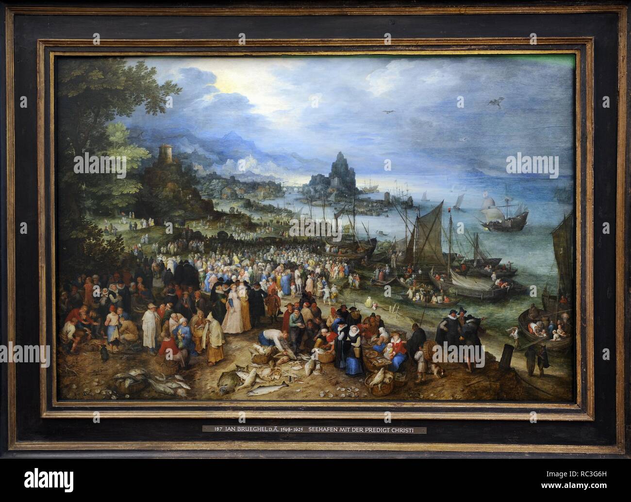 Jan Brueghel l'ancien (1568-1625). Peintre flamand, scène de port avec le Christ la prédication, 1598. L'Alte Pinakothek. Munich. L'Allemagne. Banque D'Images