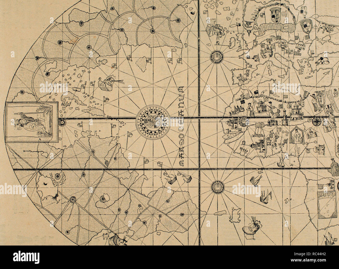 Juan de la Cosa (ca.1460-1509). La marine espagnole et cartographe. Carte de Juan de la Cosa. Télécopieur, gravure. Banque D'Images