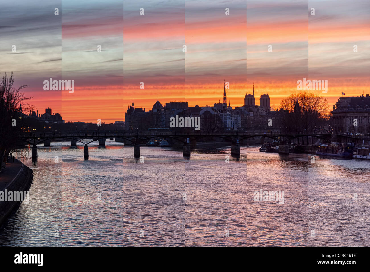 Timeslice de lever de soleil sur l'ile de la Cite en hiver - Paris Banque D'Images