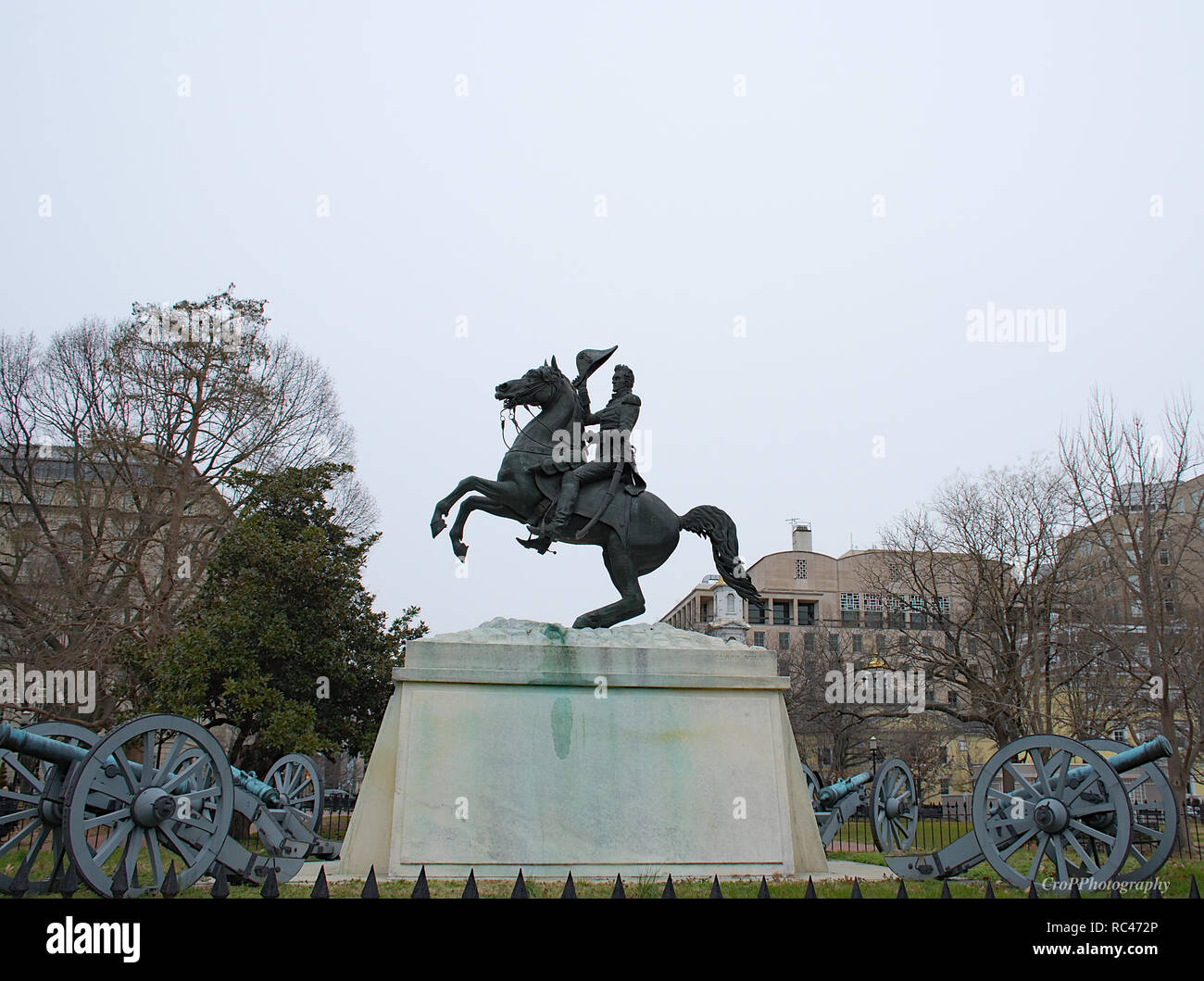 Andrew Jackson Statue avec canons à Washington DC Banque D'Images