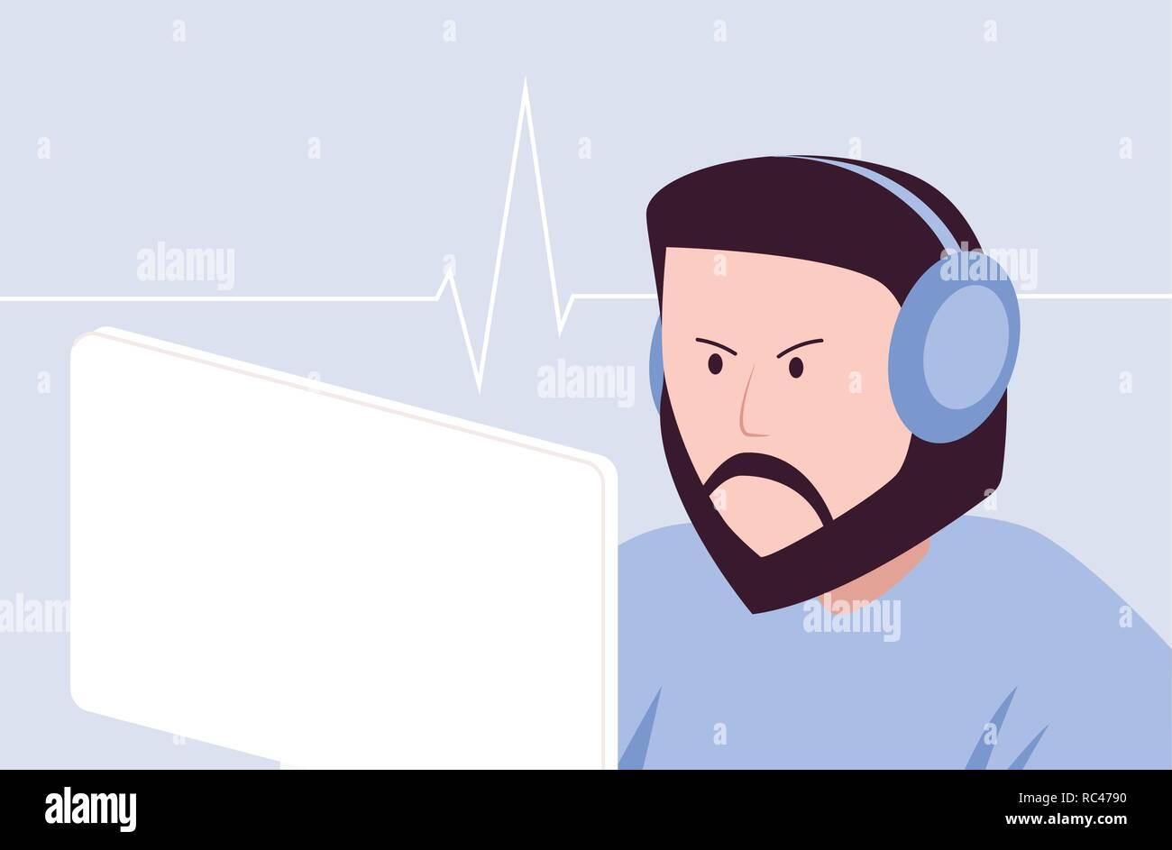 Hipster avec casque gamer, jeu vector art Illustration de Vecteur