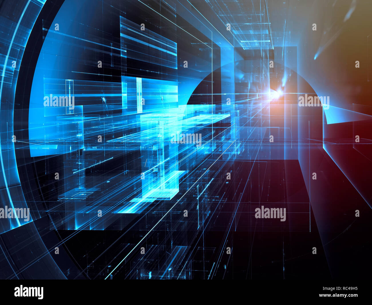 Portail technologique bleu ou tunnel - abstract computer generated 3d illustration. La technologie de l'information ou de fond de science-fiction. Pour la conception web, bannières, Banque D'Images