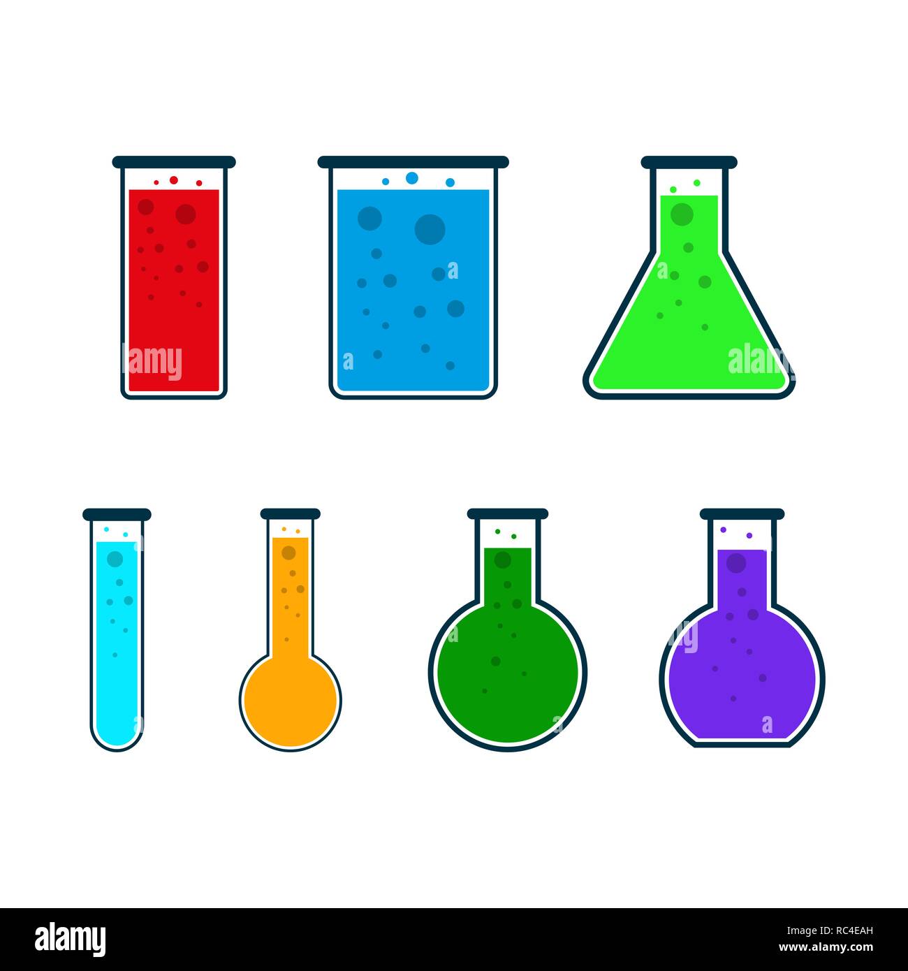 Ensemble de tube à essai d'icônes dans télévision design. Vector Illustration. Flacons de laboratoire chimique de couleur. Illustration de Vecteur