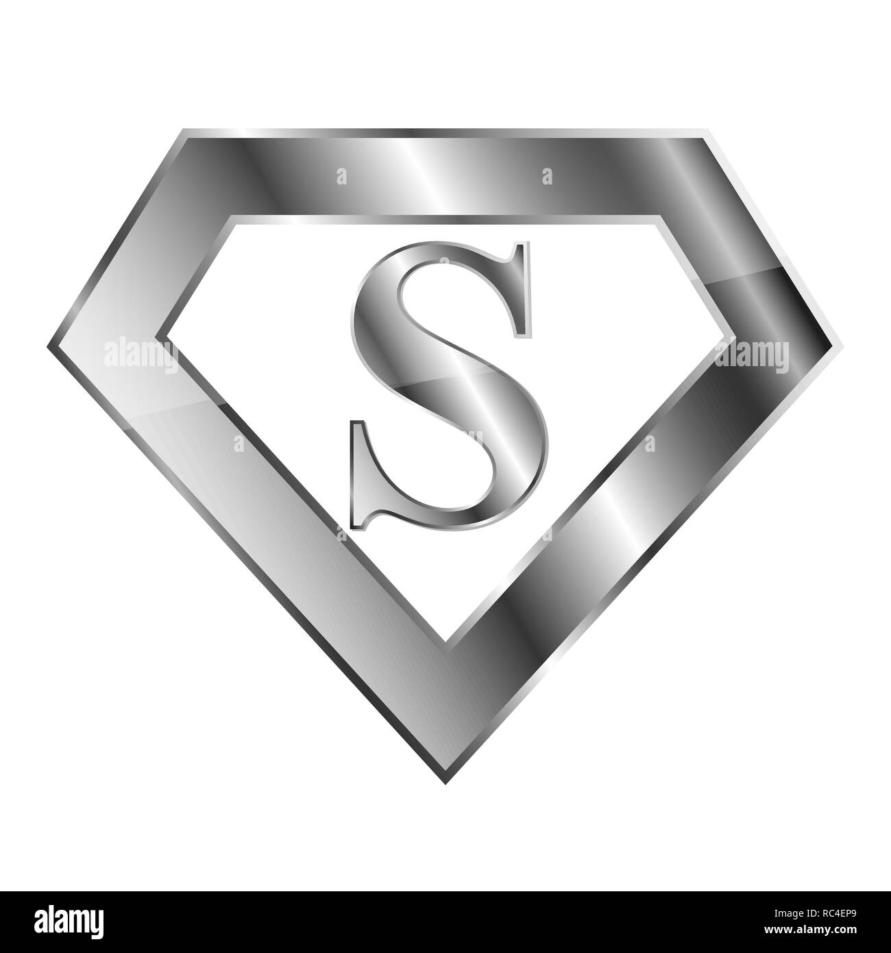 3D Chrome logo Super-héros avec la lettre S. Vector illustration. Logo super brillant sur fond blanc. Illustration de Vecteur
