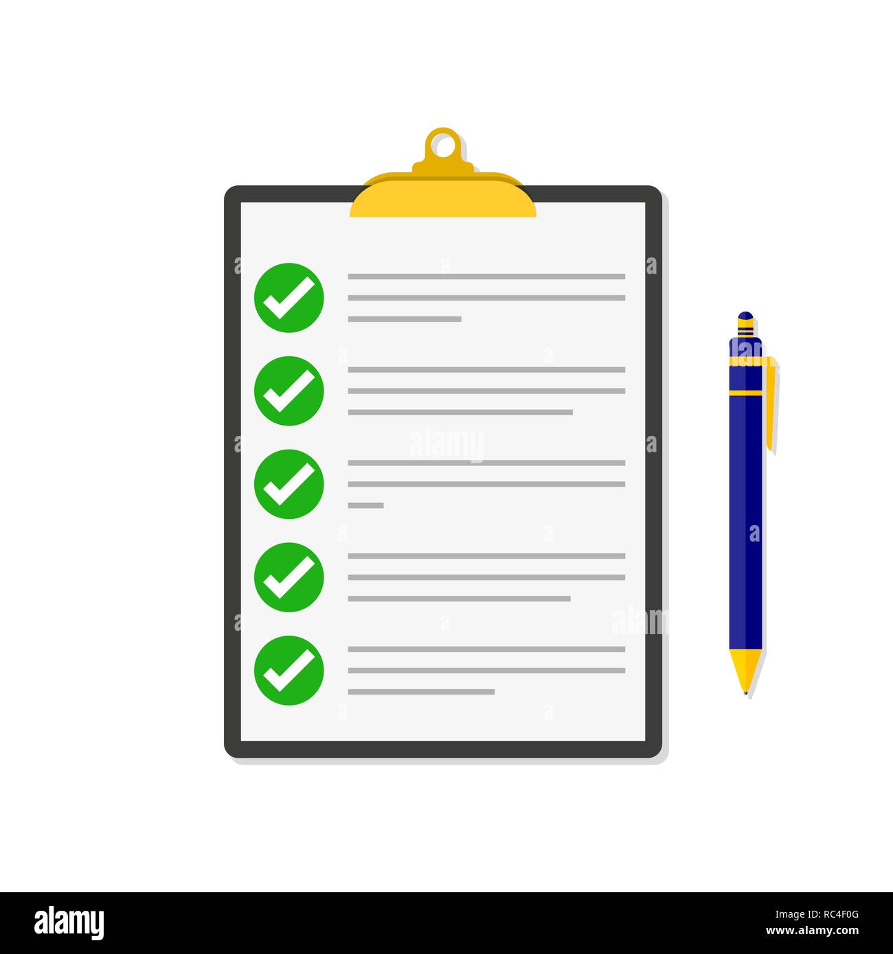 Liste de contrôle avec un stylo. Vector illustration. Presse-papiers dans la liste modèle plat Illustration de Vecteur