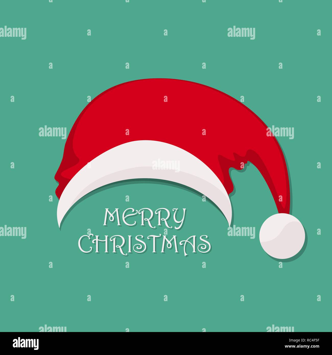 Santa Claus red hat en version plate. Vector illustration. Santa hat avec Joyeux Noël texte Illustration de Vecteur