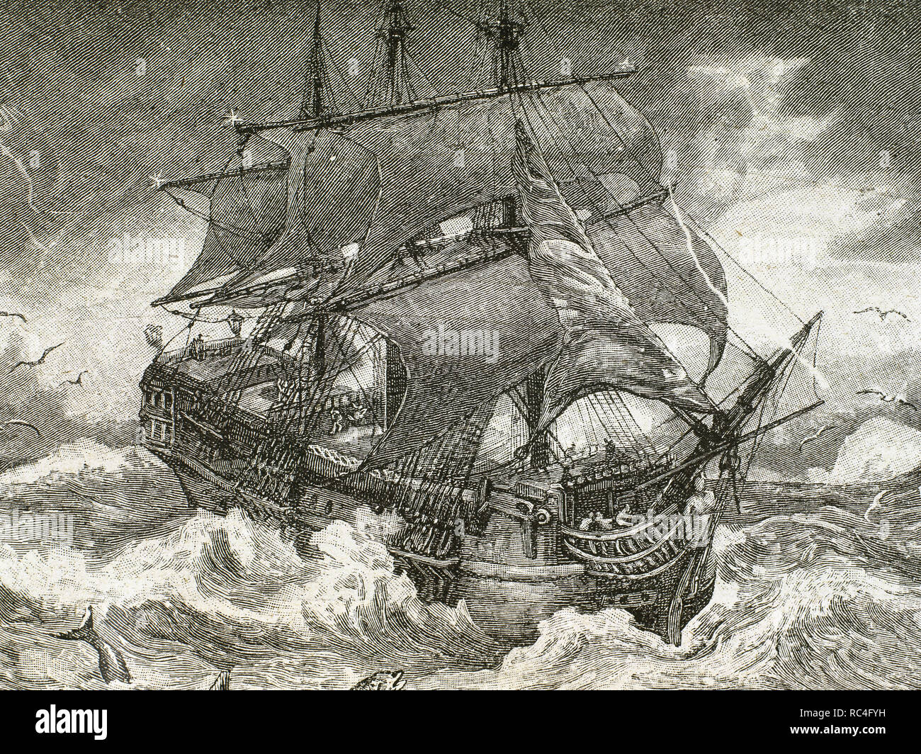 Bateau. 17e siècle. La gravure. Banque D'Images