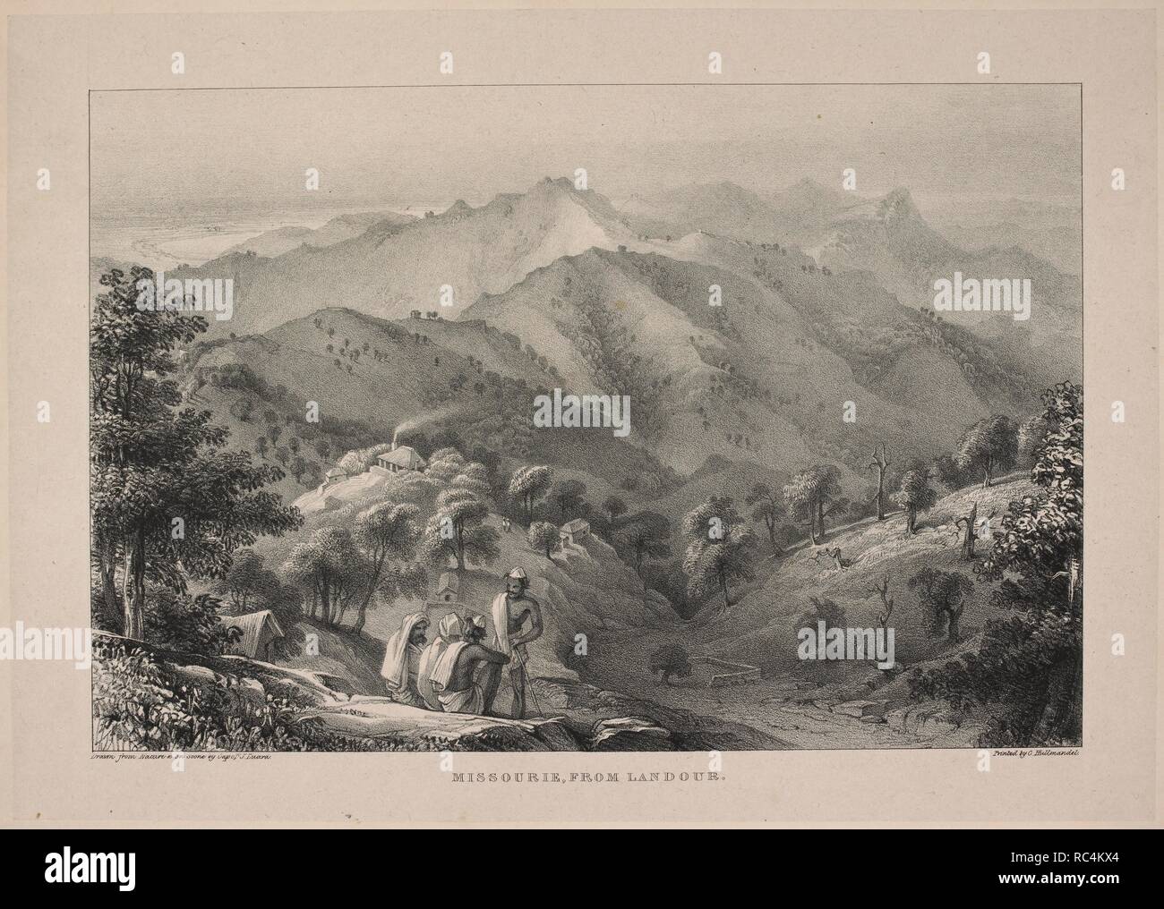 Missourie, Inde. Une vue sur le paysage des montagnes de Landour. 19ème siècle illustration. . Londres. Issourie «Landour de'. Lithographie par le Capitaine John Luard à partir d'un ensemble incomplet de son point de vue en Inde. 1833 - 1834. Source : P1101. Banque D'Images