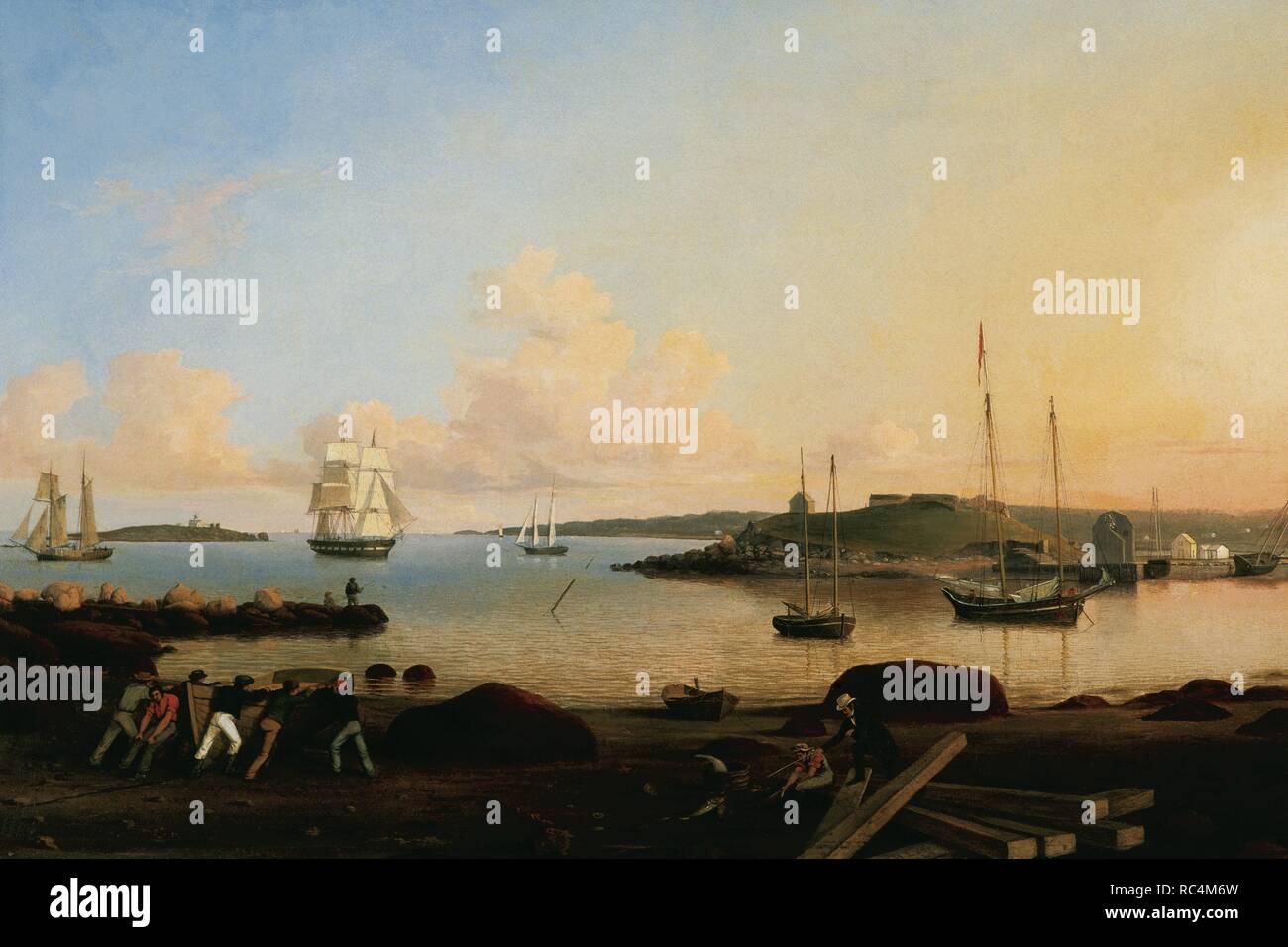 Fitz Henry Lane (1804-1865). Le peintre américain. Le Fort et l'île de dix livres. Gloucester, Massachusetts, 1847. Musée Thyssen-Bornemisza. Madrid. L'Espagne. Banque D'Images