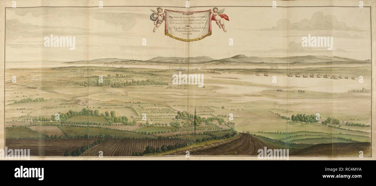 Illustration de Plymouth dockyard vu de campagne. Une enquête et Description des principaux ports... À partir de 'une enquête et Description des principaux ports avec leurs chambres et les commodités offertes par l'établissement de l'érection, l'moaring secureing, et repose la Marine Royall d'Angleterre ... illustré par les plans et vues generall adéquate ou les perspectives de chaque lieu. . . Avec un compte de l'emprovements qui ont été faites à chaque chantier depuis la révolution 1688", rédigé en 1698. Source : Kings 4391. Langue : Anglais. Banque D'Images