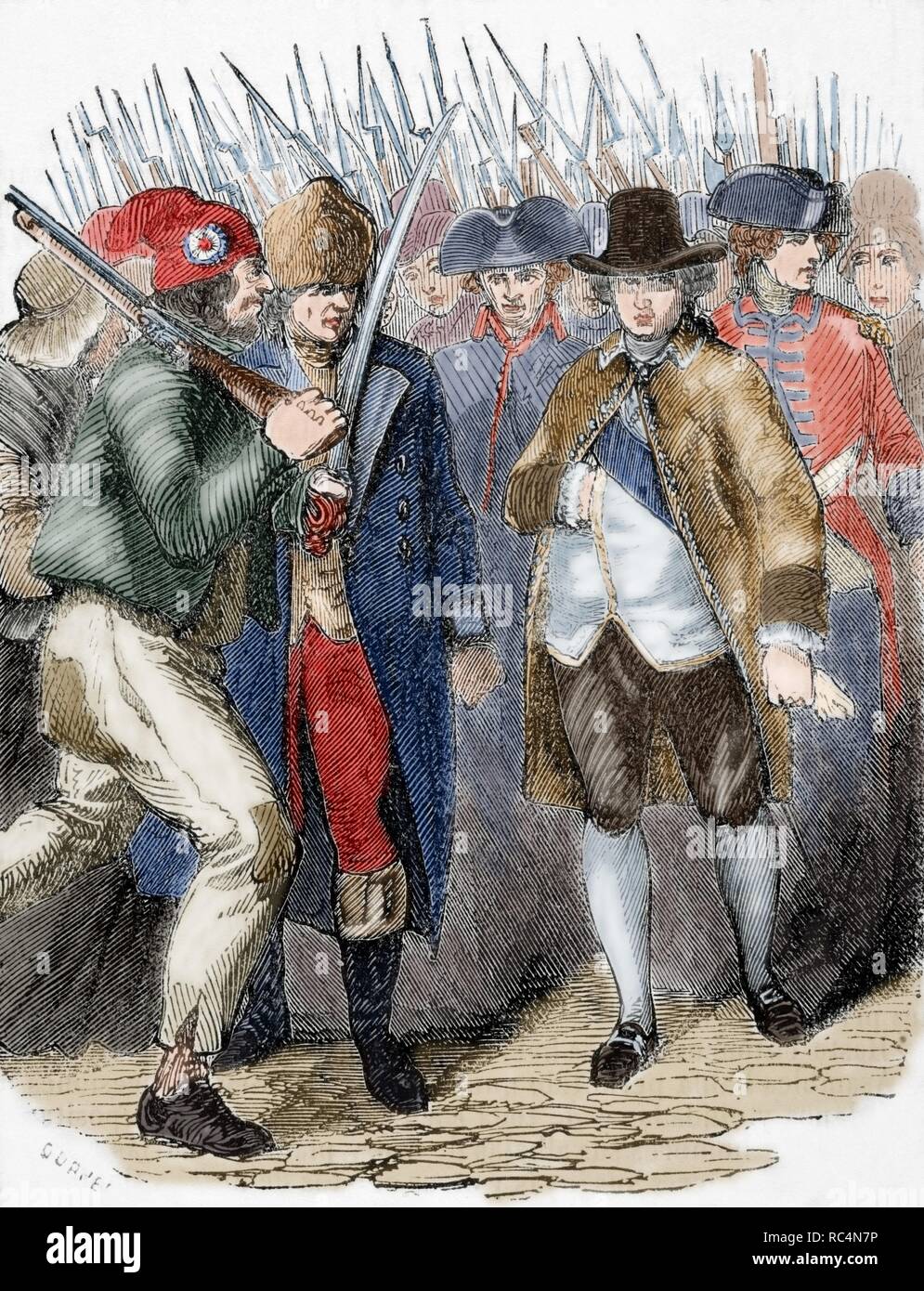 Révolution française (1789-1799). Retour de Louis XVI à Paris, après son arrestation à Varennes après sa tentative d'évasion. 25 juin, 1791. Gravure par Dupre. Bibliothèque universelle. Éditions populaires, 1851. De couleur. Banque D'Images