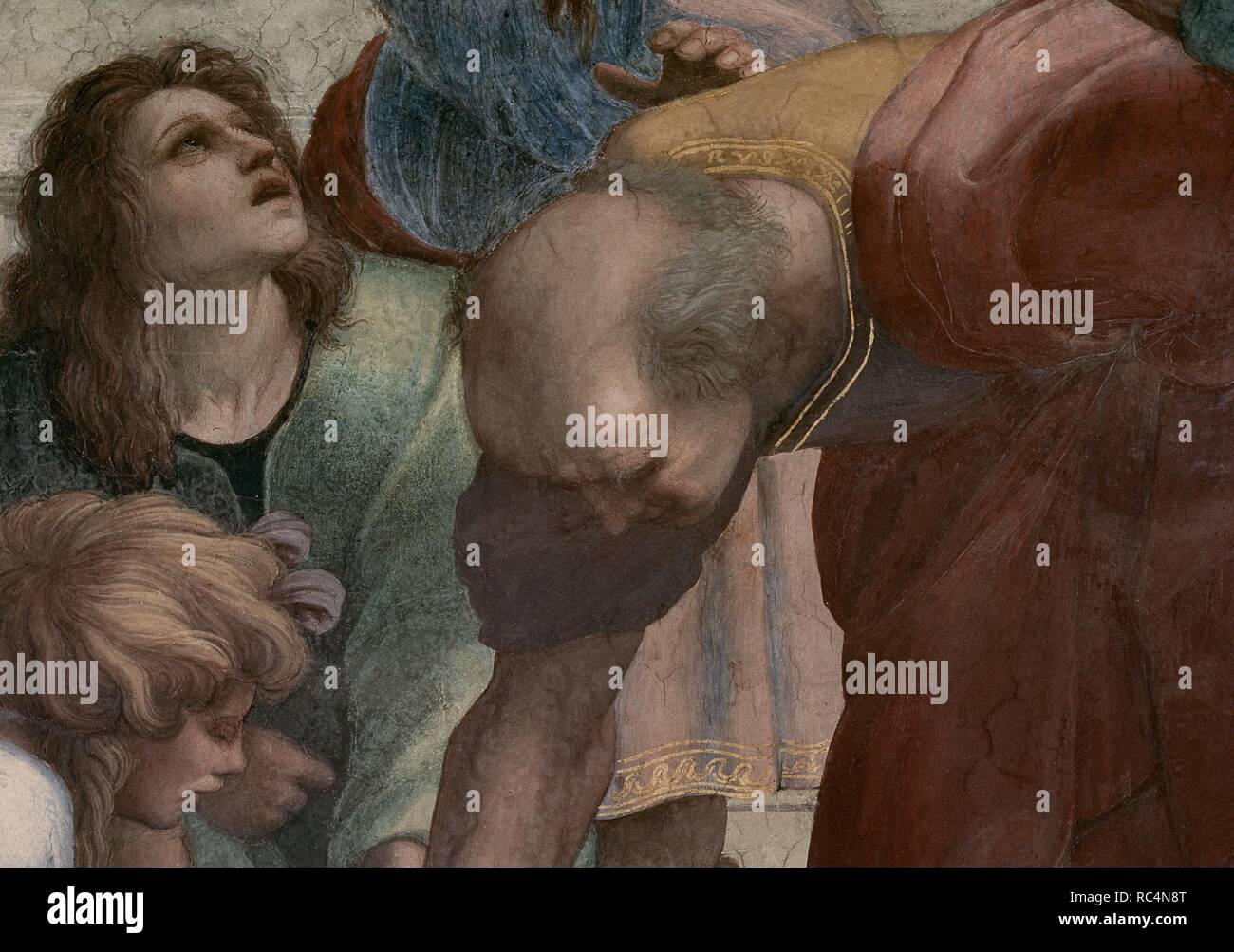 'L'École d'Athènes. Détail d'Euclid', 1510, fresque, avant restauration. Auteur : Raphaël. Emplacement : MUSEOS VATICANOS-Estancia del Sello. VATICANO. Banque D'Images