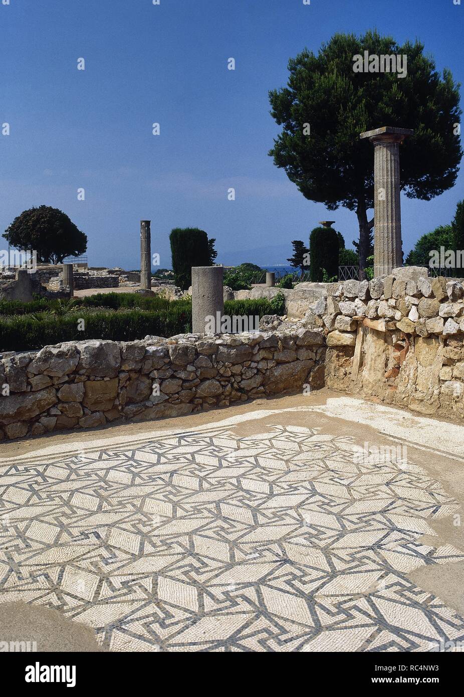 L'Espagne. La Catalogne. Empuries. Le sol en mosaïque de la maison romaine. 2nd-1er BC. L'Escala. Province de Gérone. Banque D'Images