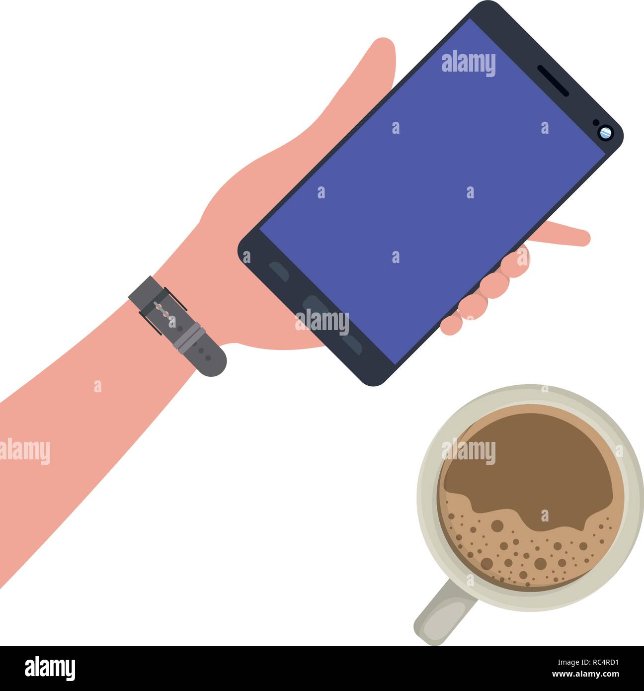 Part avec le smartphone et l'icône isolé café Illustration de Vecteur