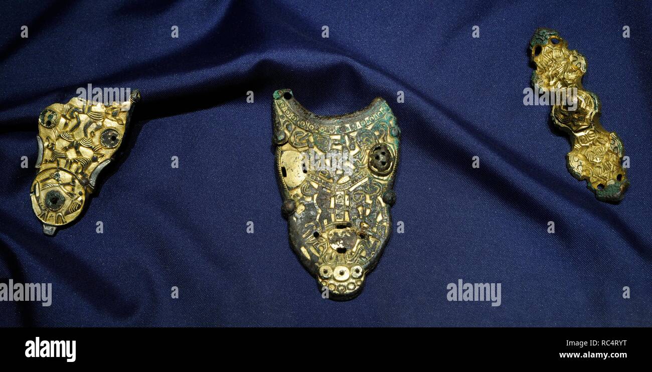 Fragment de broche. Gjonnes, Larvik k., Vestfold, 8ème-9ème siècle. Broche. Inconnu. 8ème-9ème siècle. Broche. Rosland, Bamble k., télémark, à l'âge de fer. La Norvège. Musée historique. Oslo. La Norvège. Banque D'Images