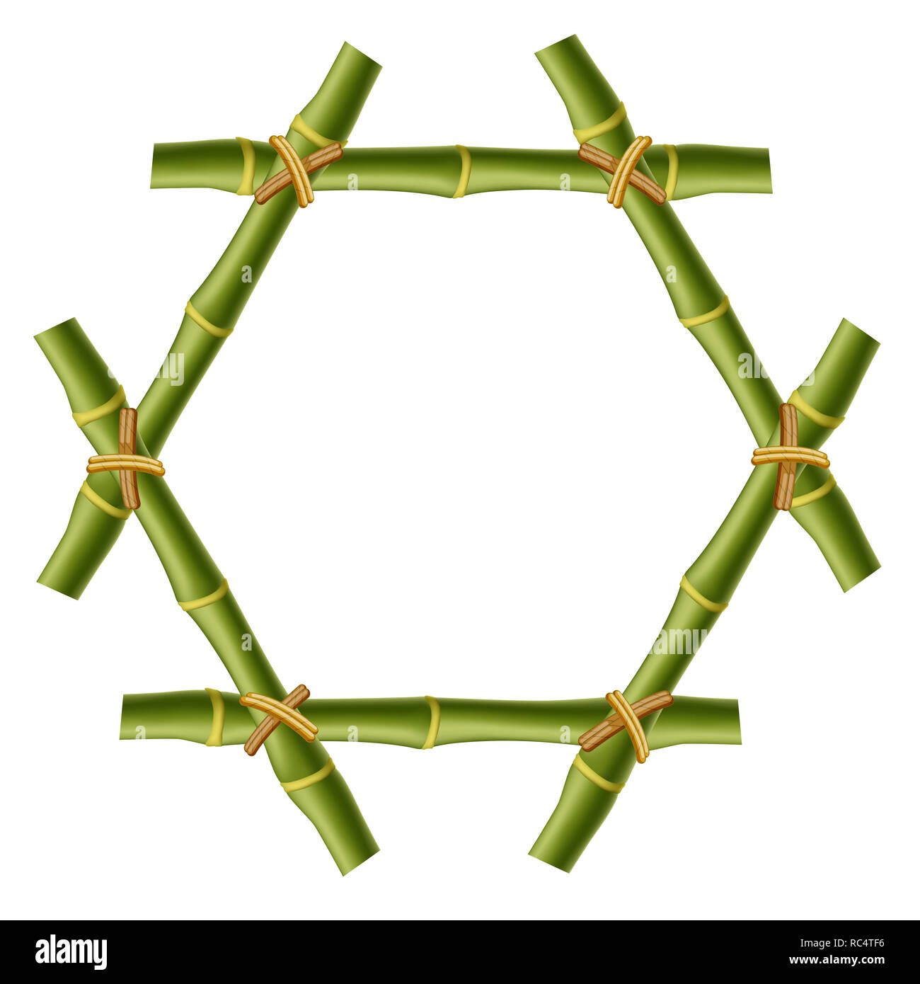 En bois vert hexagonal border frame faite de tiges de bambou réaliste avec de la corde et de l'espace pour copier du texte ou image. clip art, bannière, photo ou modèle fr Banque D'Images
