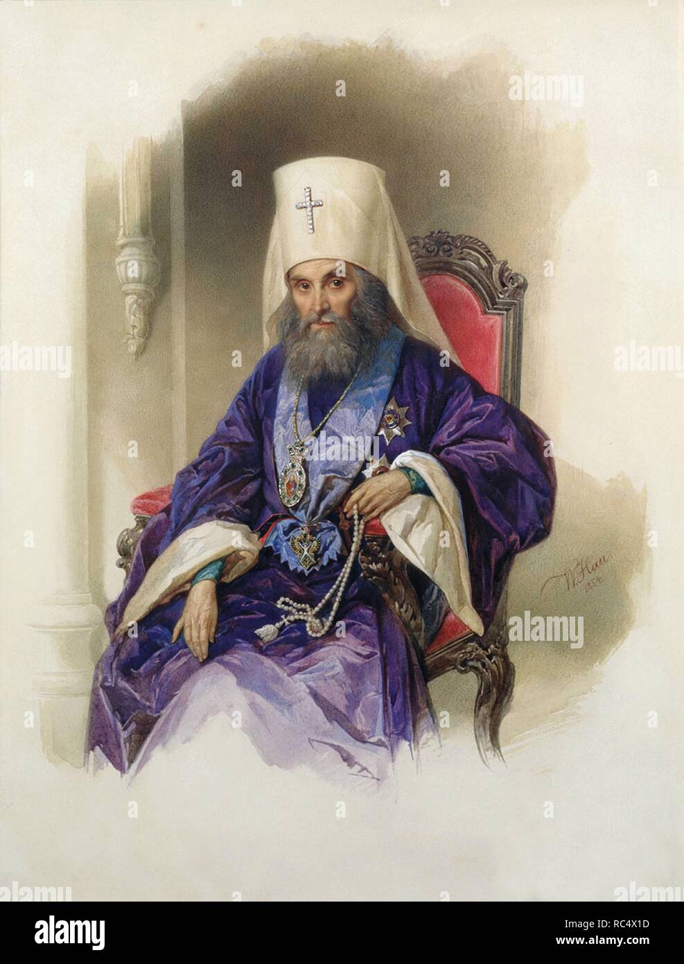 Portrait de la région métropolitaine de Filaret de Moscou (1782-1867). Musée : Musée d'histoire de l'État de Moscou. Auteur : Hau (Gau), Vladimir Ivanovitch. Banque D'Images