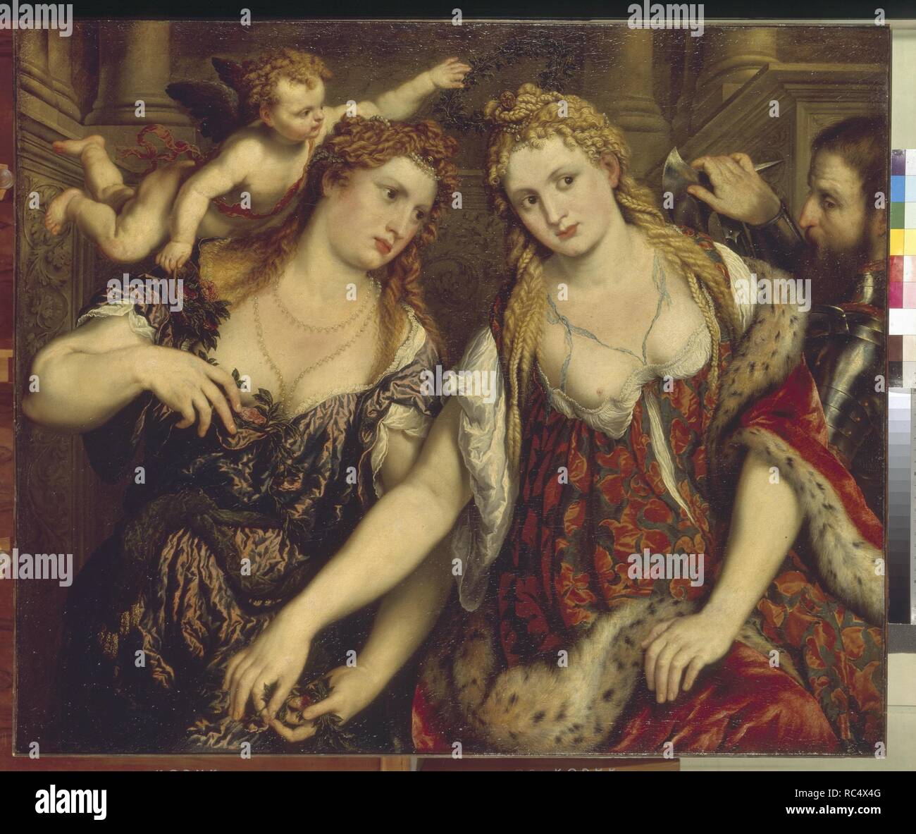 La flore, Vénus, Mars et Cupidon. Musée : Etat de l'Ermitage, Saint-Pétersbourg. Auteur : Bordone, Paris. Banque D'Images