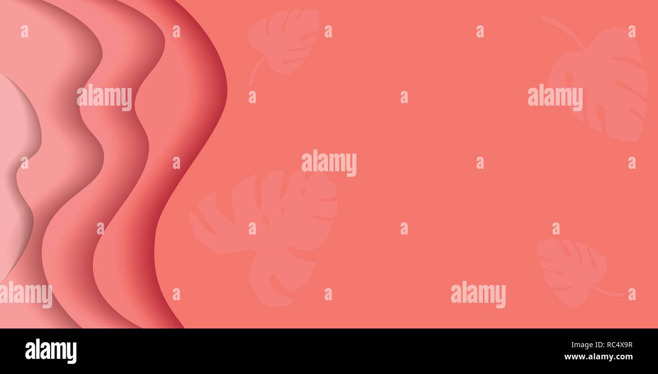 Vector floral créatif avec fond monstera laisser dans le quartier branché de couleur corail. Illustration de Vecteur