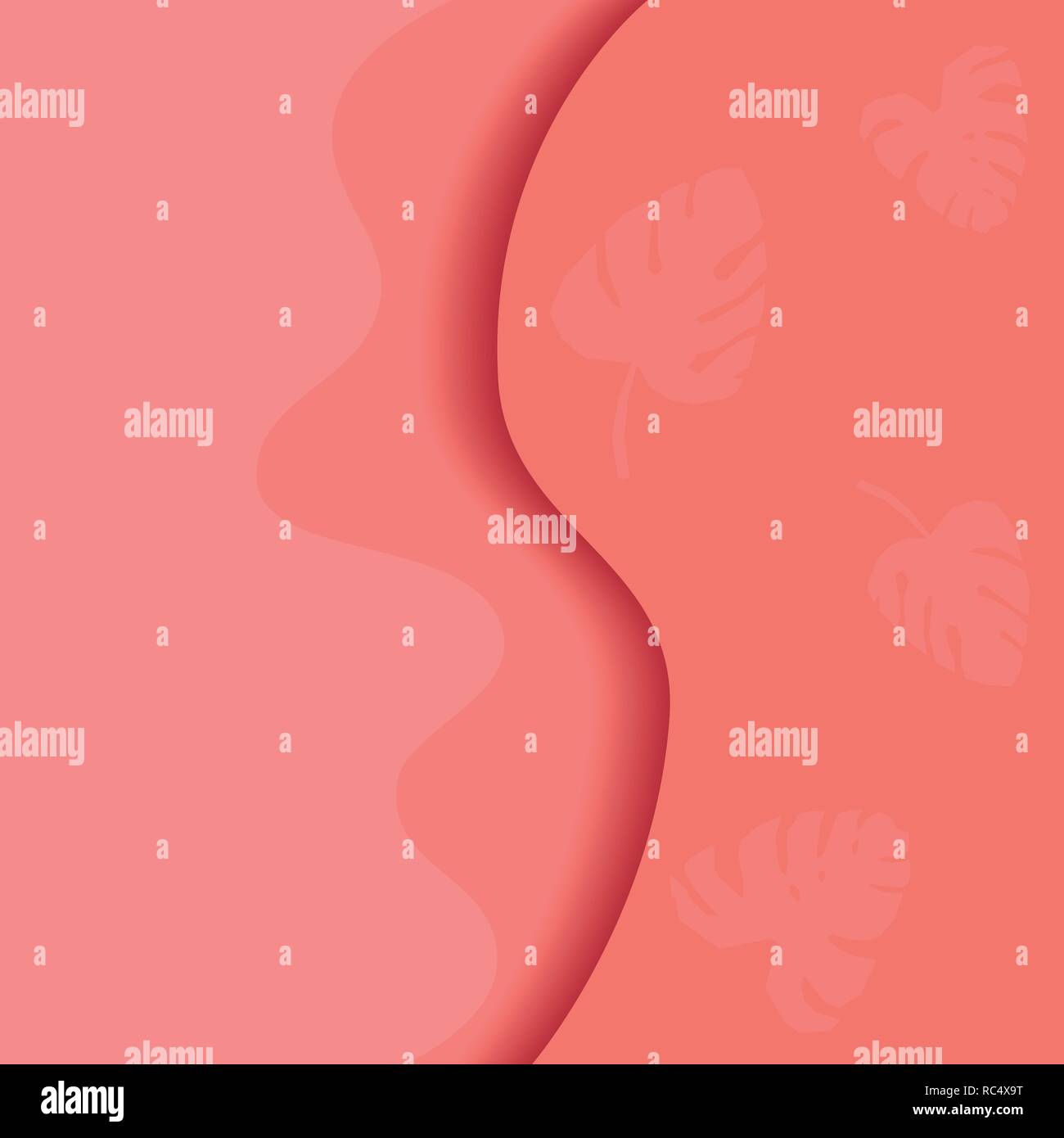 Vecteur conception moderne et colorée avec des silhouettes en congé monstera tendance corail couleur. Illustration de Vecteur